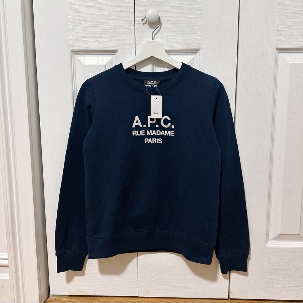 A.P.C. Navy Blue Logo Crewneck Sweatshirt